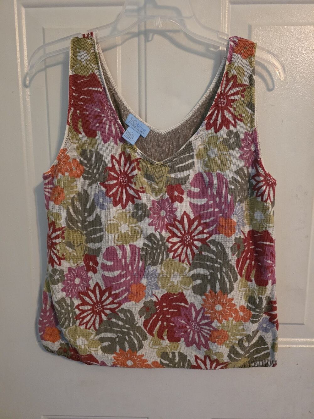 So Blue Singrid Olsen Tropical Floral Print Tank Blouse Size L Summer Vacation